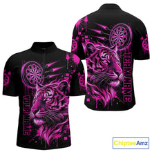 Load image into Gallery viewer, Pink Neon Tiger Lightning Dartboard Men Dart 1/4-Zip Shirts Custom Name &amp; Team Dart Jerseys NYN2098