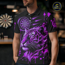 Load image into Gallery viewer, Purple Neon Tiger Lightning Dartboard Men Dart Polo Shirts Custom Name &amp; Team Dart Jerseys NYN2099