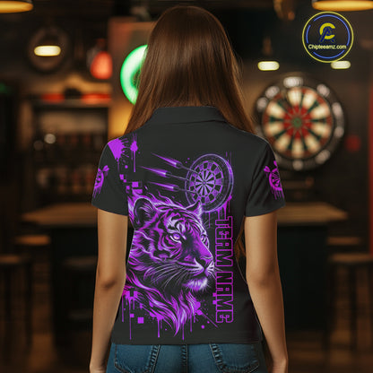 Purple Neon Tiger Lightning Dartboard Women Dart Polo Shirts Custom Name & Team Dart Jerseys NYN2099