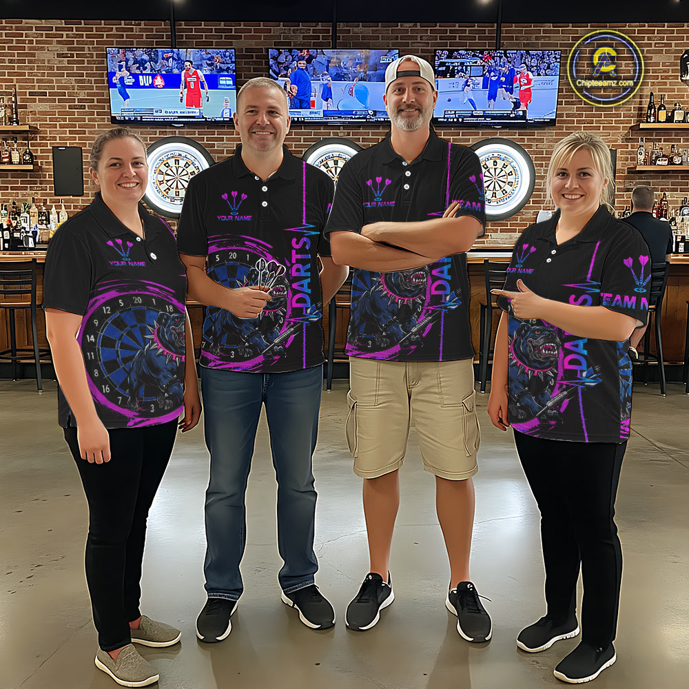 Custom Blue And Pink Darts Funny Bulldog Dart Shirts Polo For Women Dart League Jerseys NYN2108