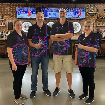 Custom Blue And Pink Darts Funny Bulldog Dart Shirts Polo For Women Dart League Jerseys NYN2108