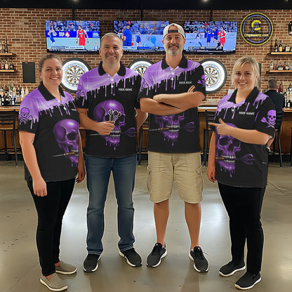 Custom Holographic Purple Skull Darts Shirt 1/4-Zip For Women Light Skull Dart League Jerseys NYN2109