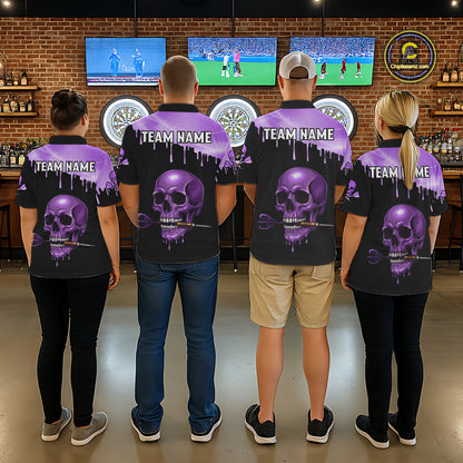 Custom Holographic Purple Skull Darts Shirt 1/4-Zip For Women Light Skull Dart League Jerseys NYN2109