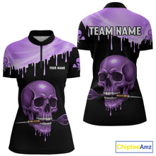 Load image into Gallery viewer, Custom Holographic Purple Skull Darts Shirt 1/4-Zip For Women Light Skull Dart League Jerseys NYN2109