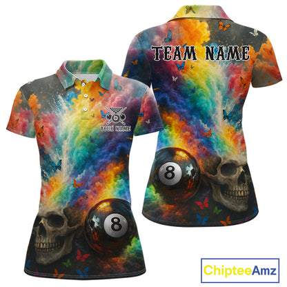 Custom Colorful Smoke 8 Ball Women's Billiard Shirts Personalized Skull Billiard Team Attire NYN2331