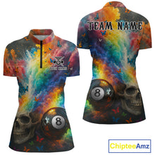 Load image into Gallery viewer, Custom Colorful Smoke 8 Ball Women's Billiard Shirts Personalized Skull Billiard Team Attire NYN2331