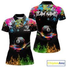 Load image into Gallery viewer, Colorful Paint &amp; Flame 8 Ball Billiard Shirt For Women Personalized Cue Billiard Team Shirt NYN2334