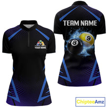Load image into Gallery viewer, Custom 8 Ball &amp; 9 Ball Women's Billiard Shirt Personalized Thunder Blue Billiard Team Shirt NYN2336