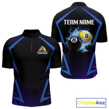Load image into Gallery viewer, Custom 8 Ball &amp; 9 Ball Men's Billiard Shirt Personalized Thunder Blue Billiard Team Shirt NYN2336