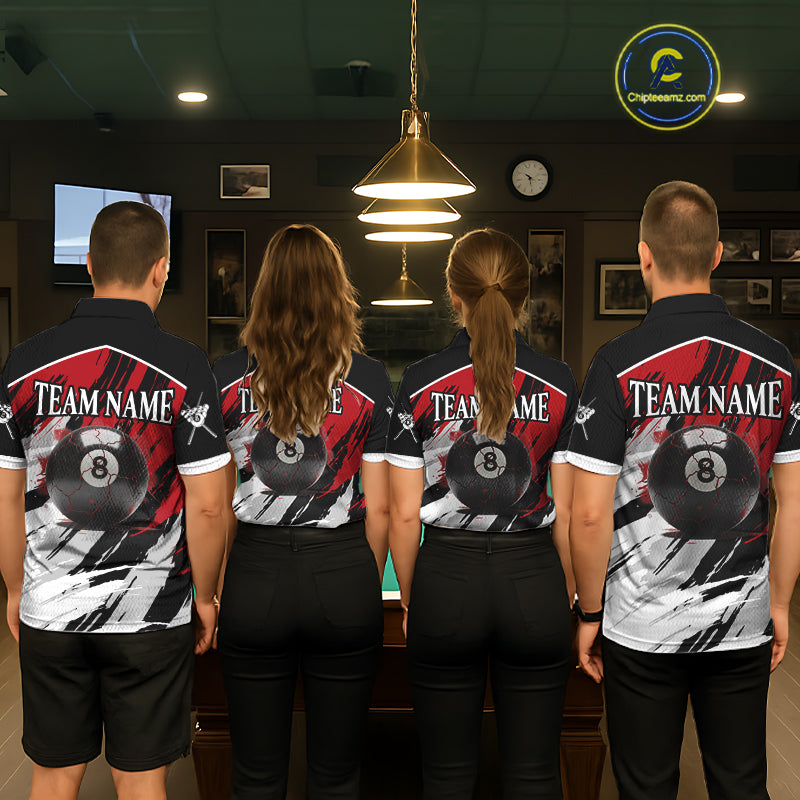 Black & Red Grunge Billiard Ball Shirts For Women Personalized Cracked 8 Ball Billiard Gifts NYN2340