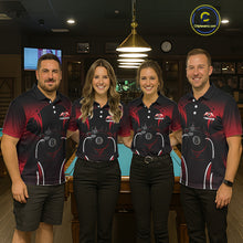 Load image into Gallery viewer, Black &amp; Red 8 Ball Crown Men's Billiard Polo &amp; 1/4 Zip Shirt Custom Billiard Team Jersey NYN2344