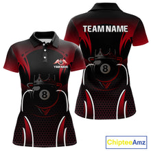 Load image into Gallery viewer, Black &amp; Red 8 Ball Crown Women's Billiard Polo &amp; 1/4 Zip Shirt Custom Billiard Team Jersey NYN2344