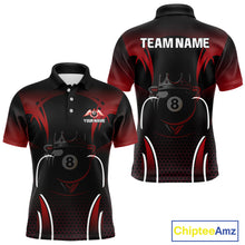 Load image into Gallery viewer, Black &amp; Red 8 Ball Crown Men's Billiard Polo &amp; 1/4 Zip Shirt Custom Billiard Team Jersey NYN2344