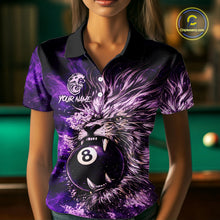 Load image into Gallery viewer, Purple Smokes Lion Paint Pool 8 Ball Women Billiard Polo &amp; 1/4-Zip Shirt Custom Billiard Team Attire NYN2626