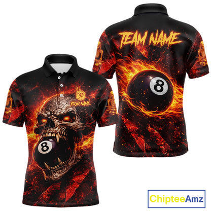Cracked Soil Skull Red Flames Pool 8 Ball Men Billiard Polo & 1/4-Zip Shirt Custom Billiard Attire NYN2627