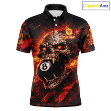 Load image into Gallery viewer, Cracked Soil Skull Red Flames Pool 8 Ball Men Billiard Polo &amp; 1/4-Zip Shirt Custom Billiard Attire NYN2627