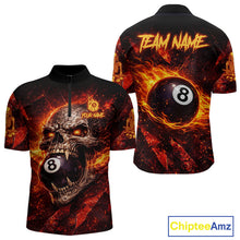 Load image into Gallery viewer, Cracked Soil Skull Red Flames Pool 8 Ball Men Billiard Polo &amp; 1/4-Zip Shirt Custom Billiard Attire NYN2627