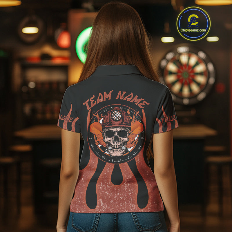 Skull Firefighter Orange-Black Custom Flame Dart Shirt For Women, Dart Team Jerseys NYN0229