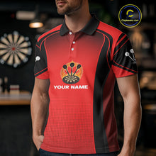 Load image into Gallery viewer, Red Flaming &amp; Smoke Dartboard Men's Darts Shirt - Custom Name For Darts Jersey NYN0428