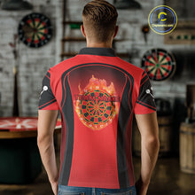 Load image into Gallery viewer, Red Flaming &amp; Smoke Dartboard Men's Darts Shirt - Custom Name For Darts Jersey NYN0428