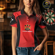 Load image into Gallery viewer, Red Flaming &amp; Smoke Dartboard Women's Darts Shirt - Custom Name For Darts Jersey NYN0428