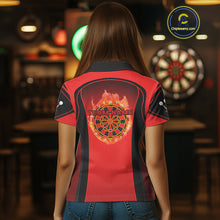 Load image into Gallery viewer, Red Flaming &amp; Smoke Dartboard Women's Darts Shirt - Custom Name For Darts Jersey NYN0428