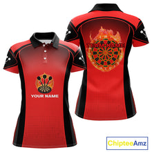 Load image into Gallery viewer, Red Flaming &amp; Smoke Dartboard Women's Darts Shirt - Custom Name For Darts Jersey NYN0428