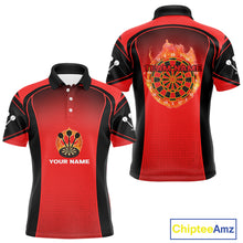 Load image into Gallery viewer, Red Flaming &amp; Smoke Dartboard Men's Darts Shirt - Custom Name For Darts Jersey NYN0428