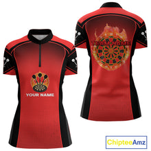 Load image into Gallery viewer, Red Flaming &amp; Smoke Dartboard Women's Darts Shirt - Custom Name For Darts Jersey NYN0428