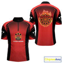 Load image into Gallery viewer, Red Flaming &amp; Smoke Dartboard Men's Darts Shirt - Custom Name For Darts Jersey NYN0428
