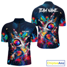 Load image into Gallery viewer, Splatter Funny Shark Mens Bowling Shirt Polo &amp; 1/4 Zip Custom Colorful Uniform Bowling Team Jersey NYN3671
