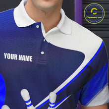 Load image into Gallery viewer, White And Blue Bowling Ball &amp; Pins Shirt For Men Custom Polo Quarter-Zip Bowling Team Jersey NYN3674