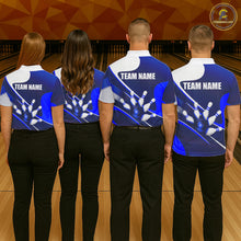 Load image into Gallery viewer, White And Blue Bowling Ball &amp; Pins Shirt For Men Custom Polo Quarter-Zip Bowling Team Jersey NYN3674