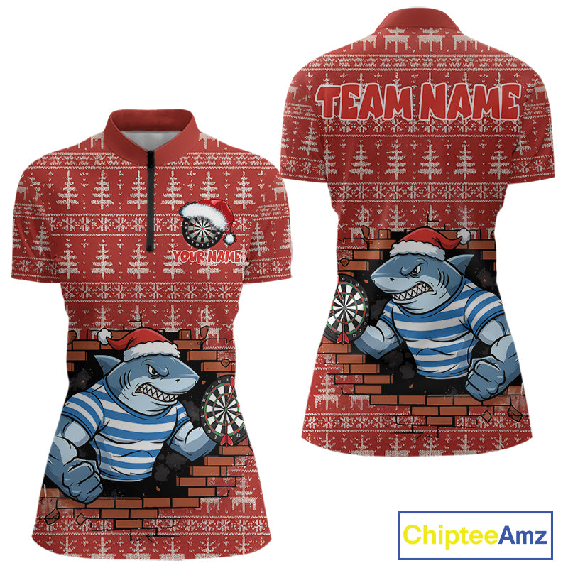 Funny Shark Dartboard Christmas Women Darts Quarter-Zip Shirt Custom Xmas Dart Jerseys NYN1851