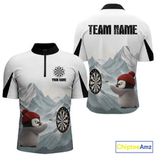 Load image into Gallery viewer, Cold Fierce Penguin Duo Play Darts Men Darts 1/4-Zip Shirt Personalized Name For Darters NYN2356