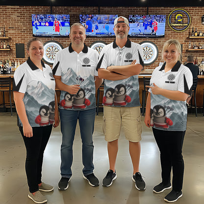 Boxing Fierce Penguin Duo Couple Men Darts Polo Shirt Custom Funny Dart Team Jerseys NYN2357