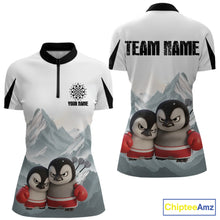 Load image into Gallery viewer, Boxing Fierce Penguin Duo Couple Women Darts 1/4-Zip Shirt Custom Funny Dart Team Jerseys NYN2357
