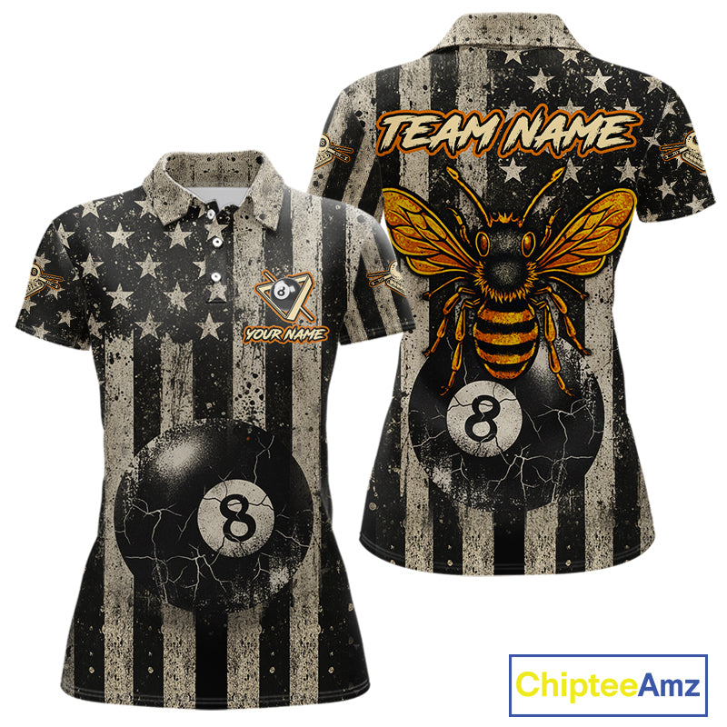 Funny Bee Crack Pool 8 Ball Women's Billiard Polo & 1/4 Zip Shirt Custom Billiard Ball Attire NYN2360