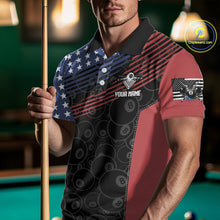 Load image into Gallery viewer, US Flag Pool 8 Ball Men's Billiard Polo &amp; 1/4 Zip Shirt Custom Patriotic Billiard Attire NYN2362