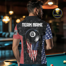 Load image into Gallery viewer, US Flag Pool 8 Ball Men's Billiard Polo &amp; 1/4 Zip Shirt Custom Patriotic Billiard Attire NYN2362