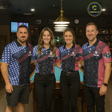Load image into Gallery viewer, US Flag Pool 8 Ball Men's Billiard Polo &amp; 1/4 Zip Shirt Custom Patriotic Billiard Attire NYN2362