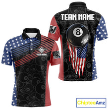 Load image into Gallery viewer, US Flag Pool 8 Ball Men's Billiard Polo &amp; 1/4 Zip Shirt Custom Patriotic Billiard Attire NYN2362