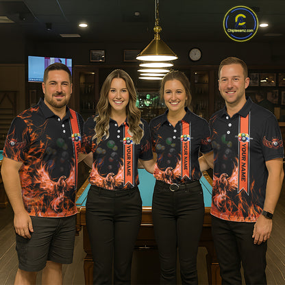 Personalized Fire Flame Pool Women's Billiard Balls Team Shirt Phoenix Billiard Attire|Yellow NYN2369
