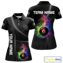 Load image into Gallery viewer, Personalized Colorful Smoke 8 Ball Women Billiard Polo &amp; 1/4 Zip Shirt Pool Billiard Apparel NYN2370