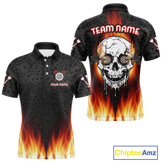 Custom White And Black Flames Skull Dartboard Dart Shirts For Men Dart Team Jerseys NYN0070