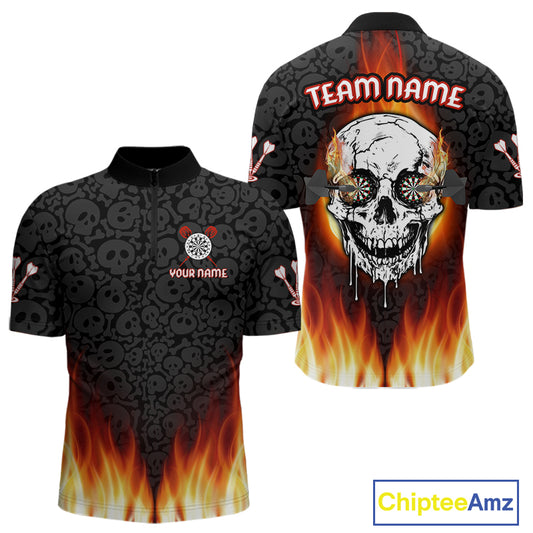 Custom White And Black Flames Skull Dartboard Dart Shirts For Men Dart Team Jerseys NYN0070