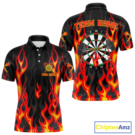 Custom Red Flames Dartboard Dart Shirts For Men Outfits Dart Team Jerseys NYN0072