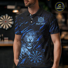 Load image into Gallery viewer, Blue Grunge Funny Tiger Men Dart Polo &amp; 1/4-Zip Shirt Custom Name Tiger Dart Jersey For Darters NYN2973