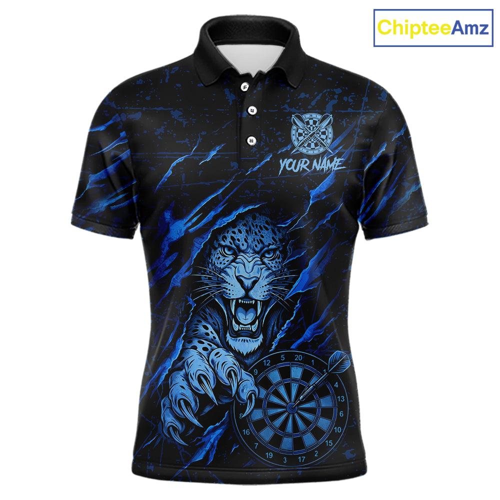 Blue Grunge Funny Tiger Men Dart Polo & 1/4-Zip Shirt Custom Name Tiger Dart Jersey For Darters NYN2973