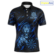 Load image into Gallery viewer, Blue Grunge Funny Tiger Men Dart Polo &amp; 1/4-Zip Shirt Custom Name Tiger Dart Jersey For Darters NYN2973
